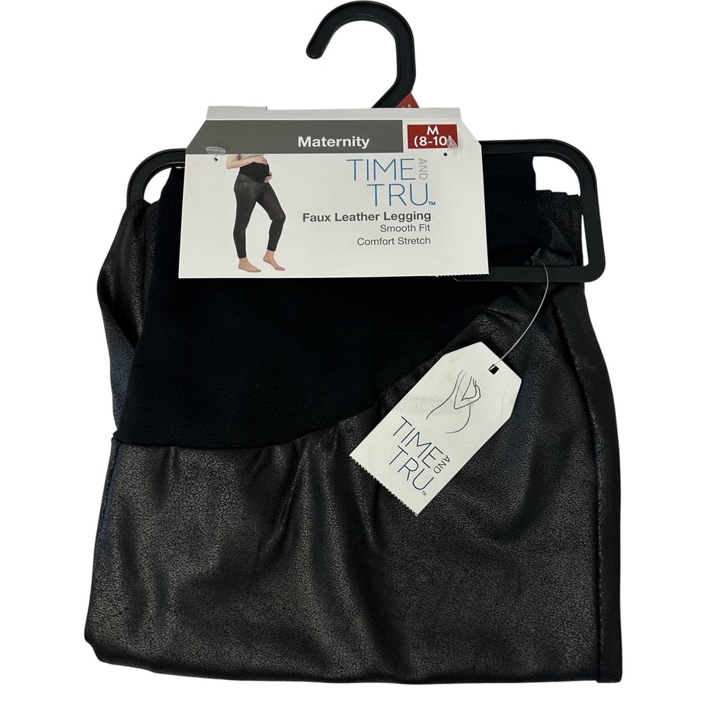 Time and Tru Womens Maternity Faux Leather Leggings Black Soot‎ Medium 8-10 NEW
